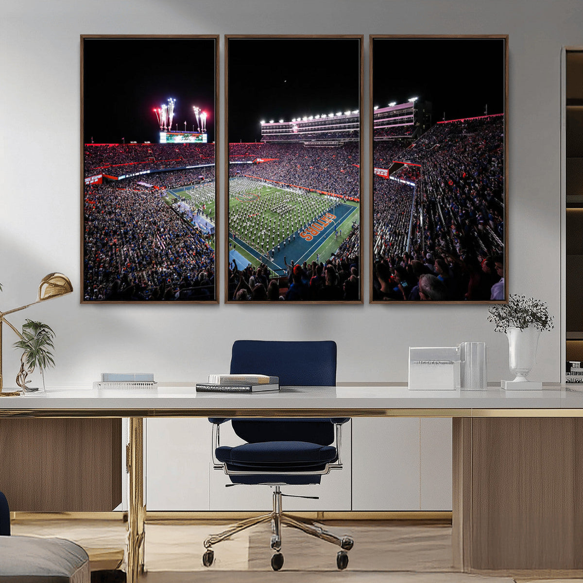 Ben Hill Griffin Stadium Night Game Triple Canvas Wall Art -
