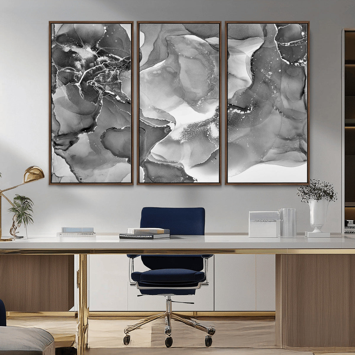 Black White Abstract Canvas Wall Art - Fluid Ink Artwork -