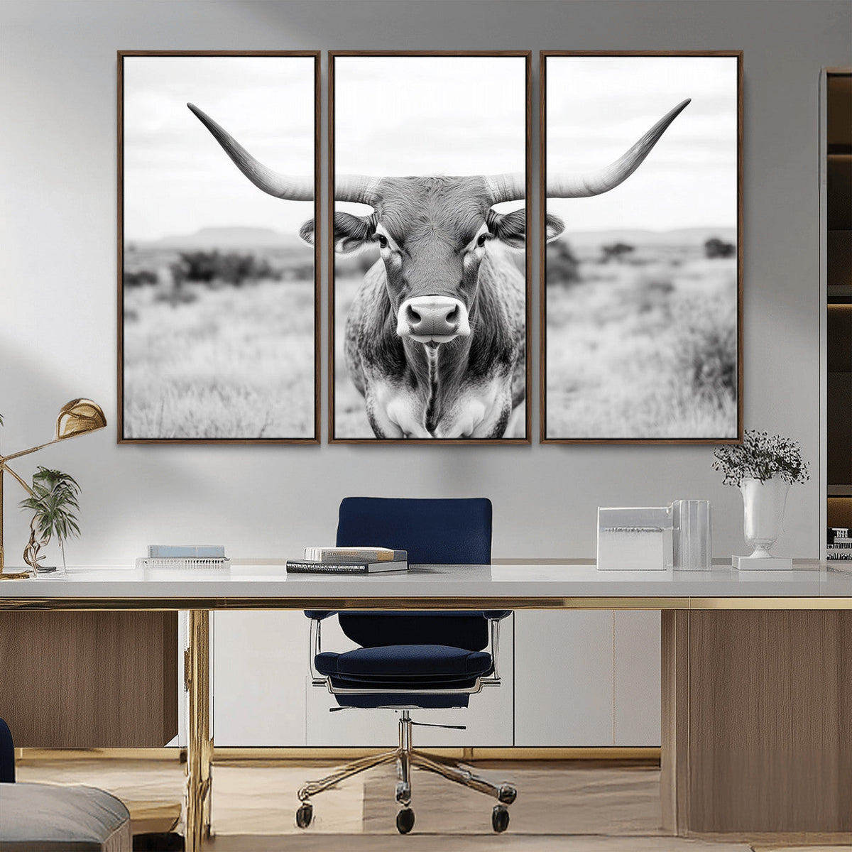 Highland Cow Wall Art Canvas Print – Black and White Western