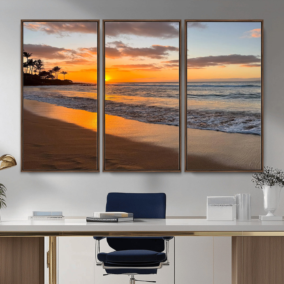 Tropical Beach Wall Art – Framed Sunset Ocean Canvas