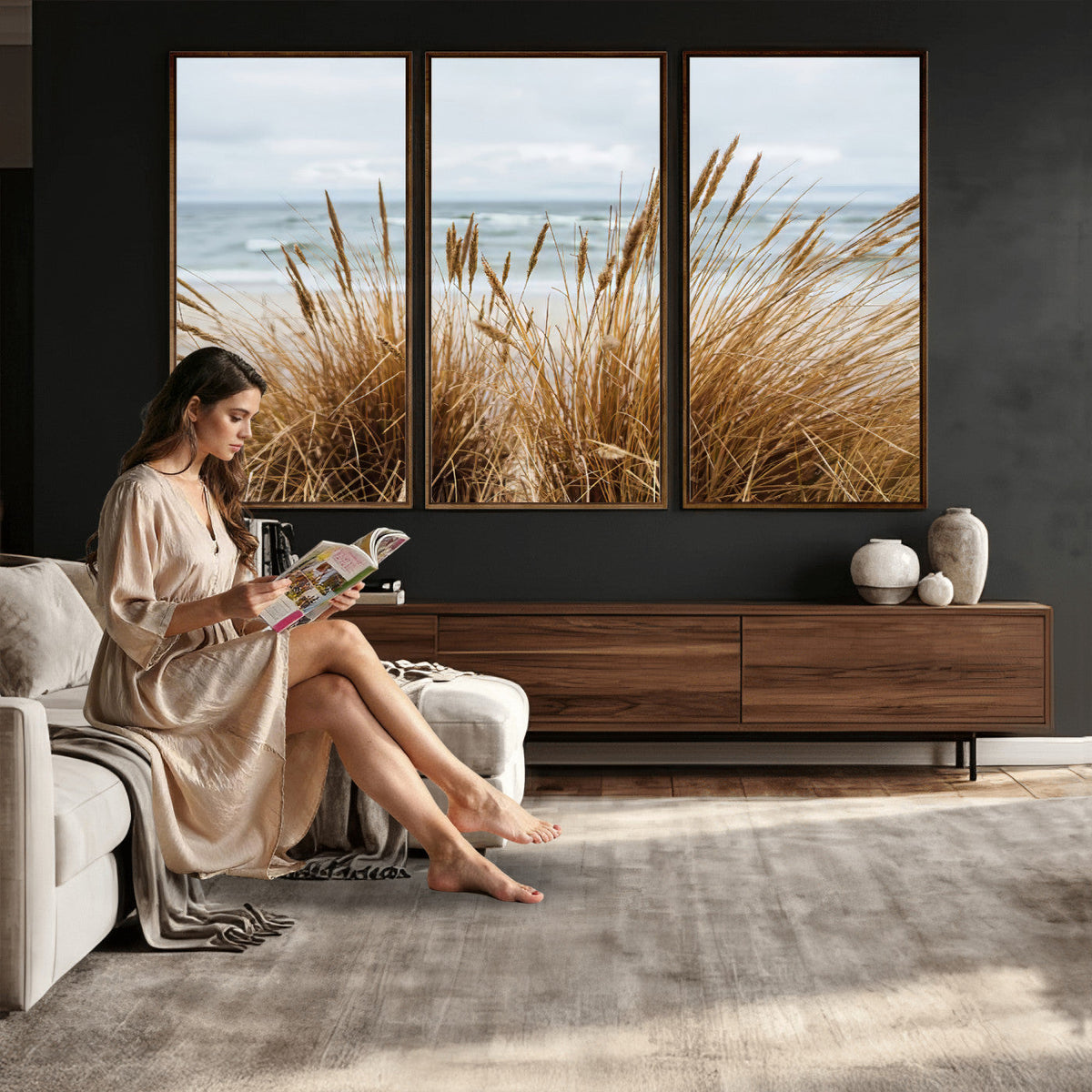 Beach Grass Wall Art Canvas Print – Framed Coastal Dunes Art