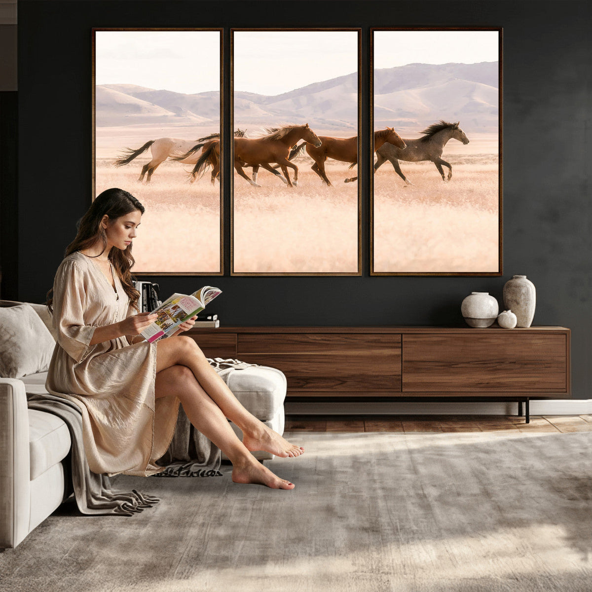 Wild Horse Wall Art Canvas Print – Framed Rustic Western Art