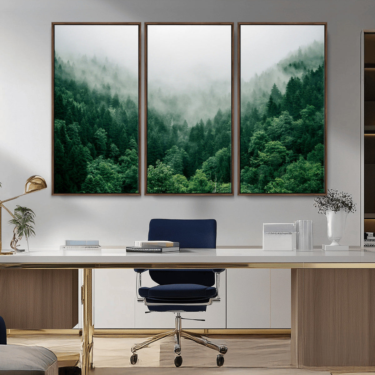Misty Green Forest Canvas Print – Framed Serene Foggy Pine