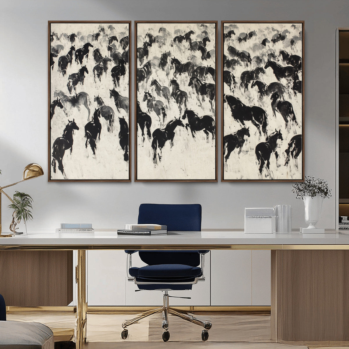 Wild Horse Stampede Wall Art Canvas Print – Monochrome