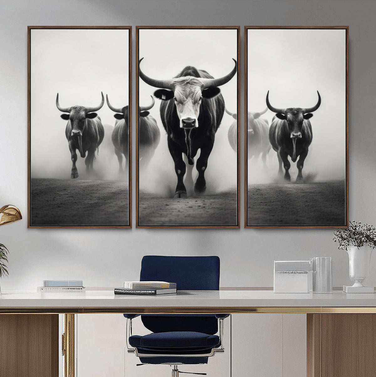 Texas Longhorn Wall Art Canvas Print, Framed Speckled Cow