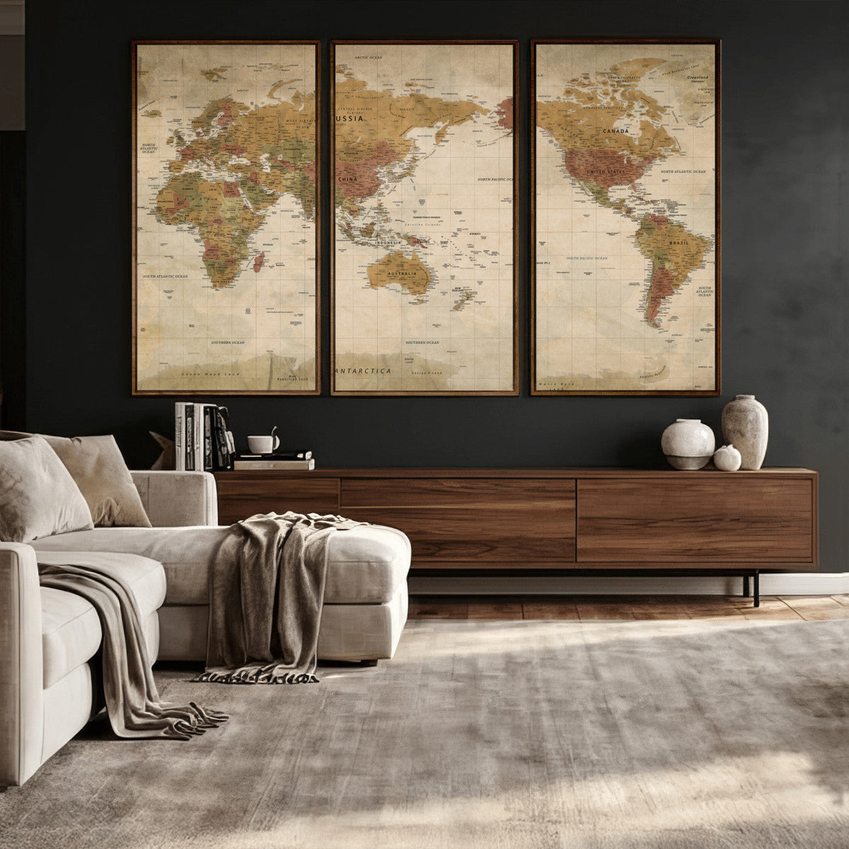 Vintage Detailed World Map Wall Art Canvas Print – Antique