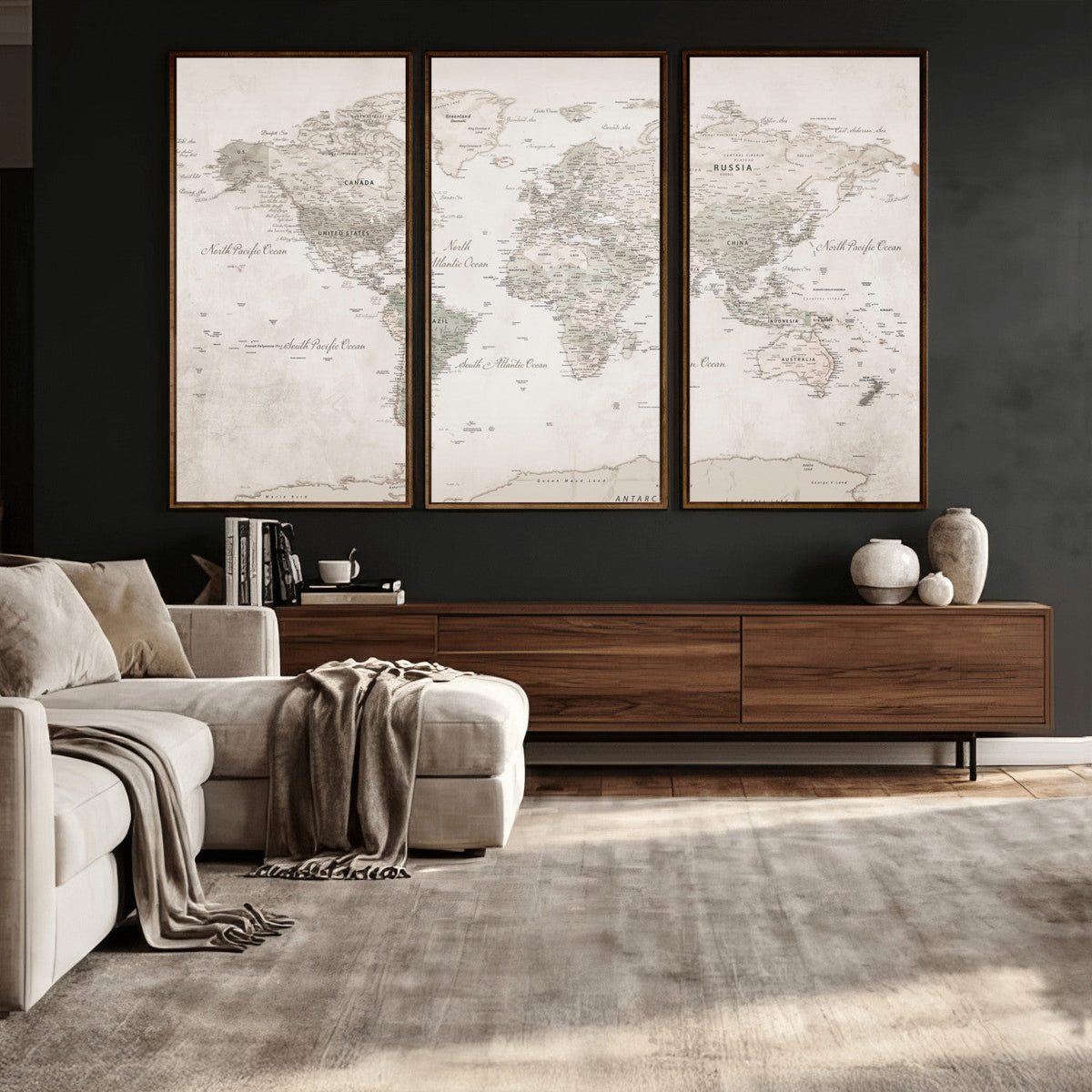 Antique Style World Map Canvas Print - Vintage Detailed