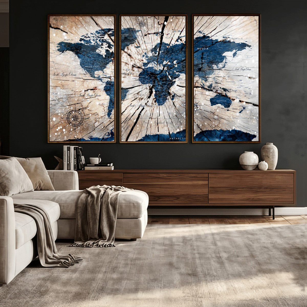 Rustic World Map Canvas Print – Framed Wall Art for Couples,
