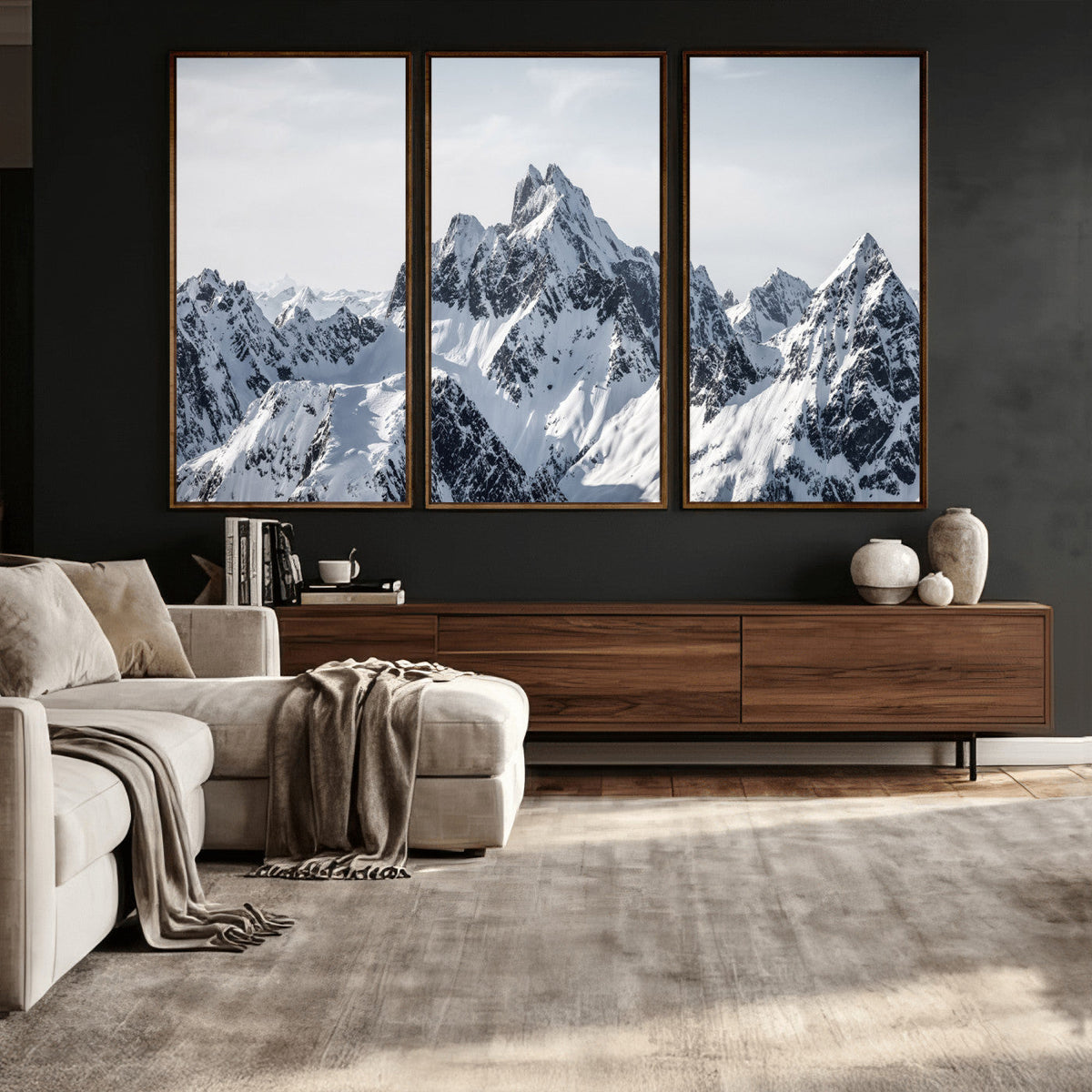 Snowy Mountain Range Canvas Print, Alpine Peaks Landscape