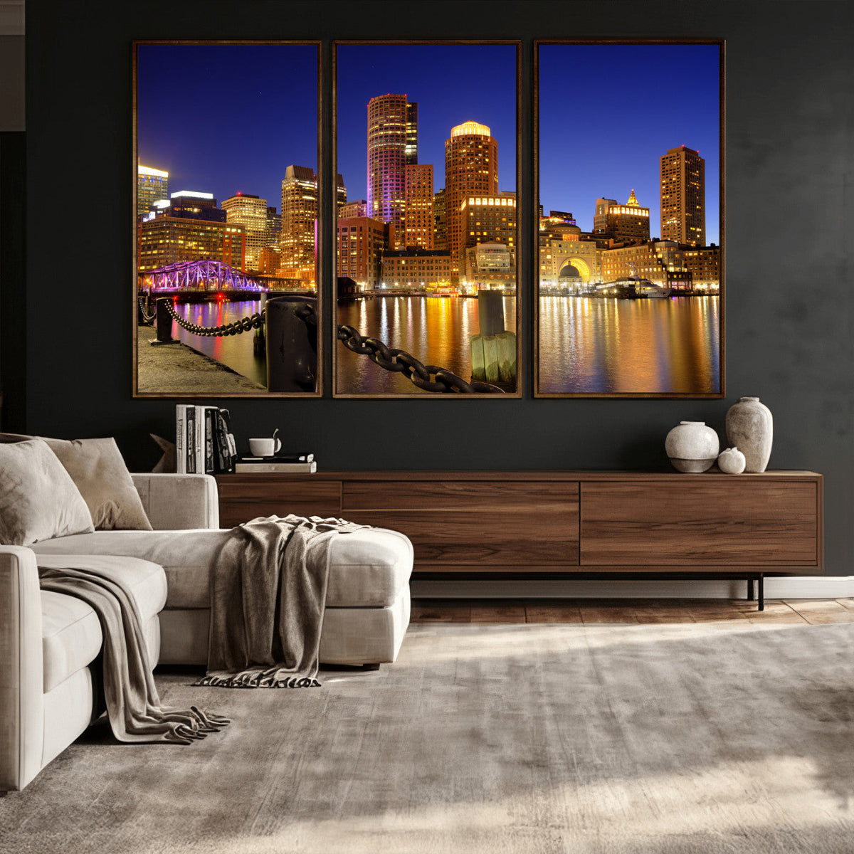 Boston Wall Art Canvas Print, Boston City Downtown Night