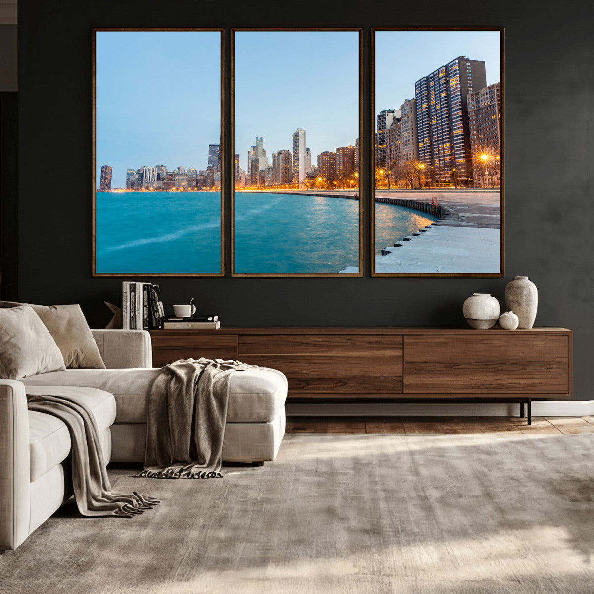 Chicago Wall Art Canvas Print, Chicago City Downtown Night