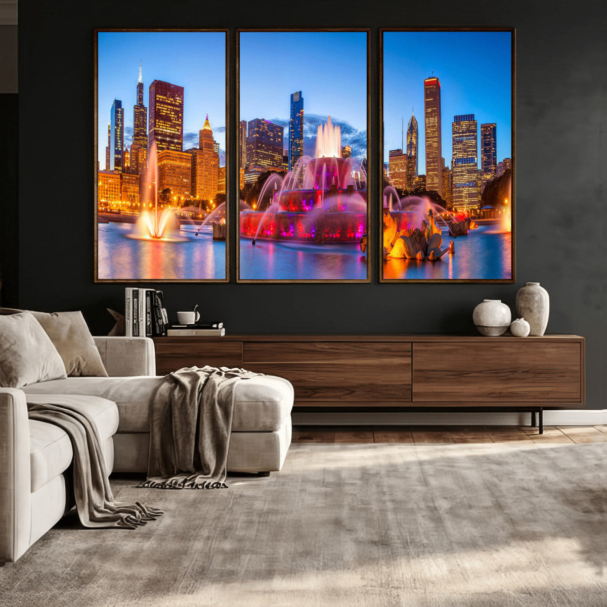 Chicago Wall Art Canvas Print, Chicago City Downtown Night