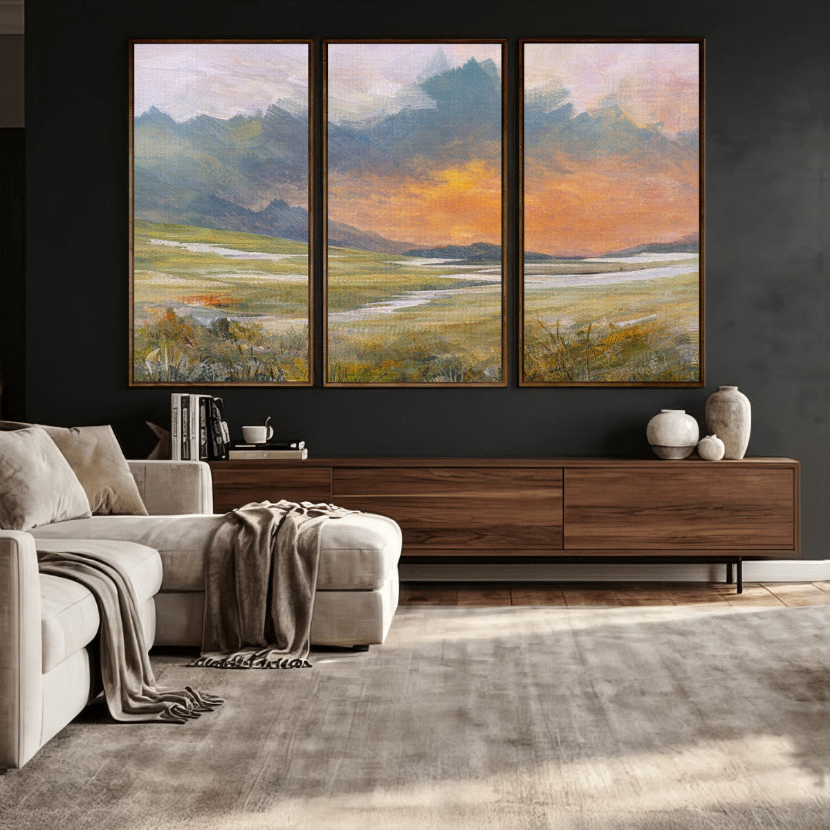 Mountain Sunset Wall Art Canvas Print Vintage Landscape