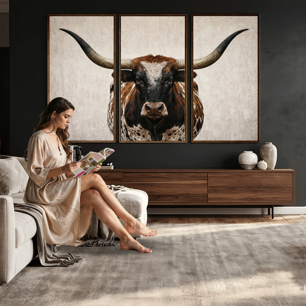 Texas Longhorn Canvas Wall Art Western Bull Desert Moody