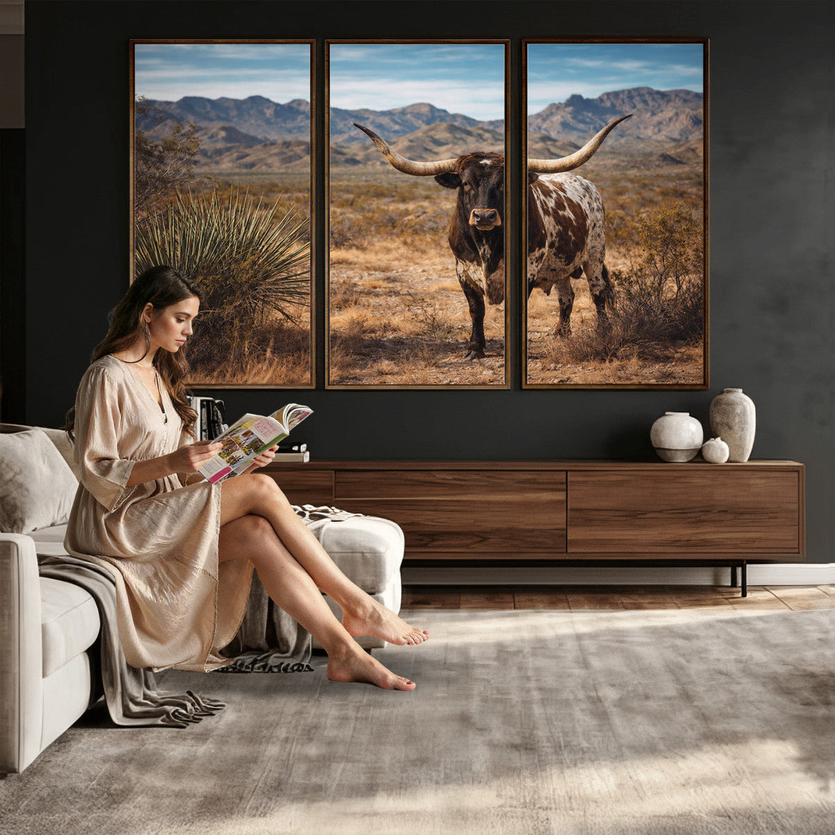 Texas Longhorn Canvas Wall Art Western Bull Desert Moody