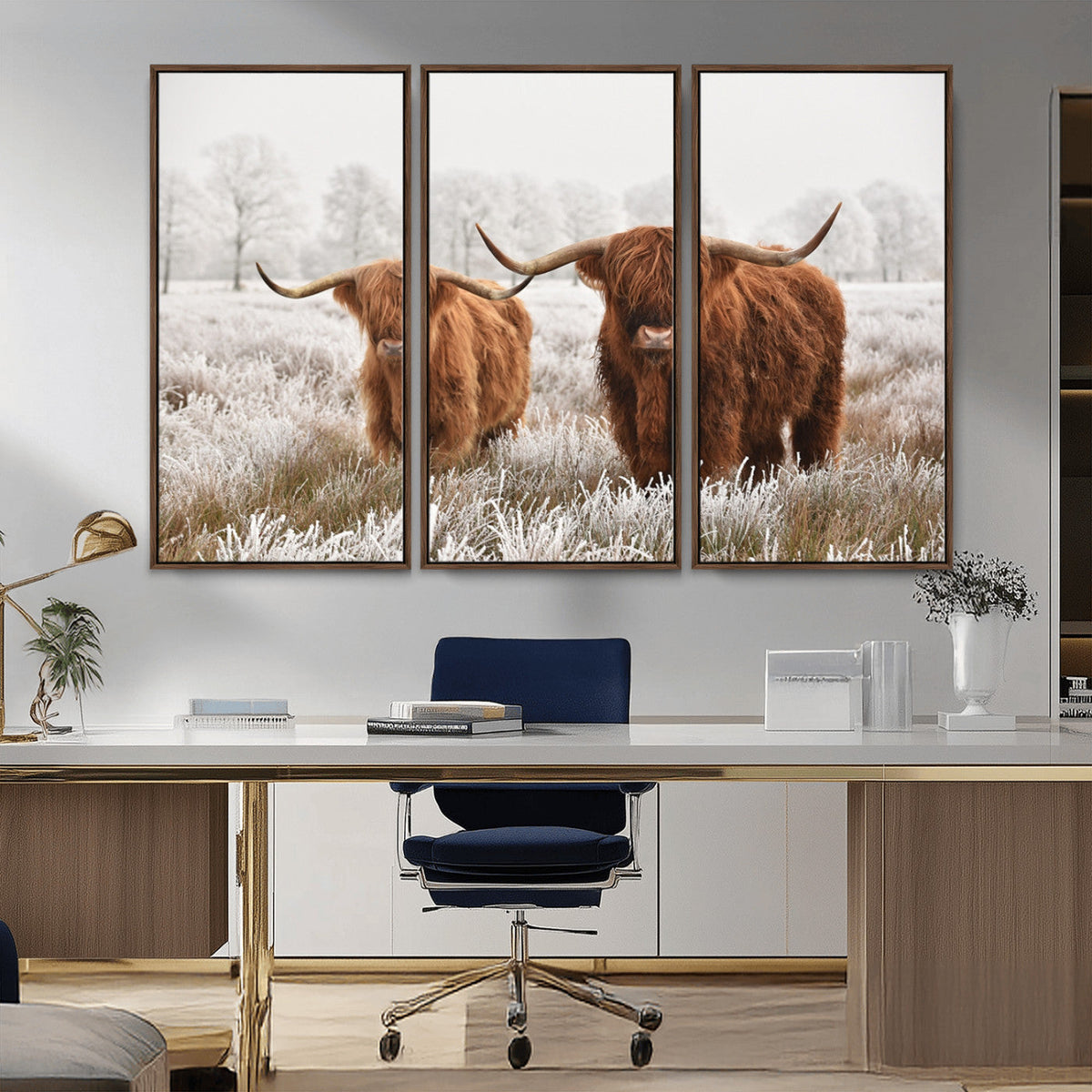 Longhorn Cattle Wall Art Canvas Print, Framed Farmhouse