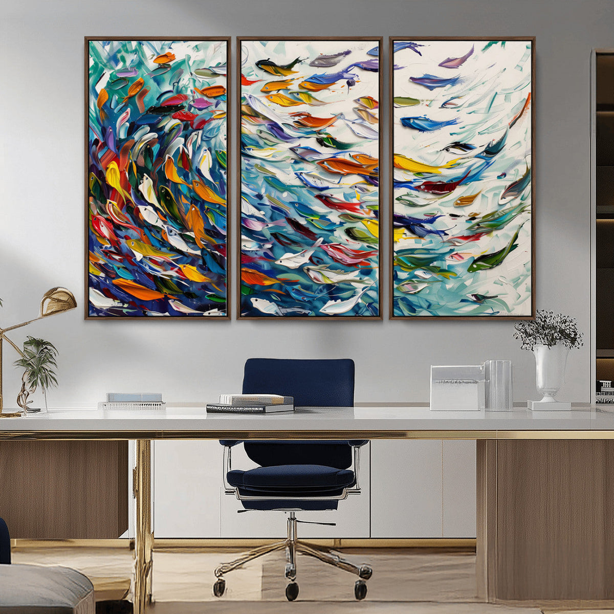 Modern Abstract Fish Shoal Wall Art Canvas Print, Colorful