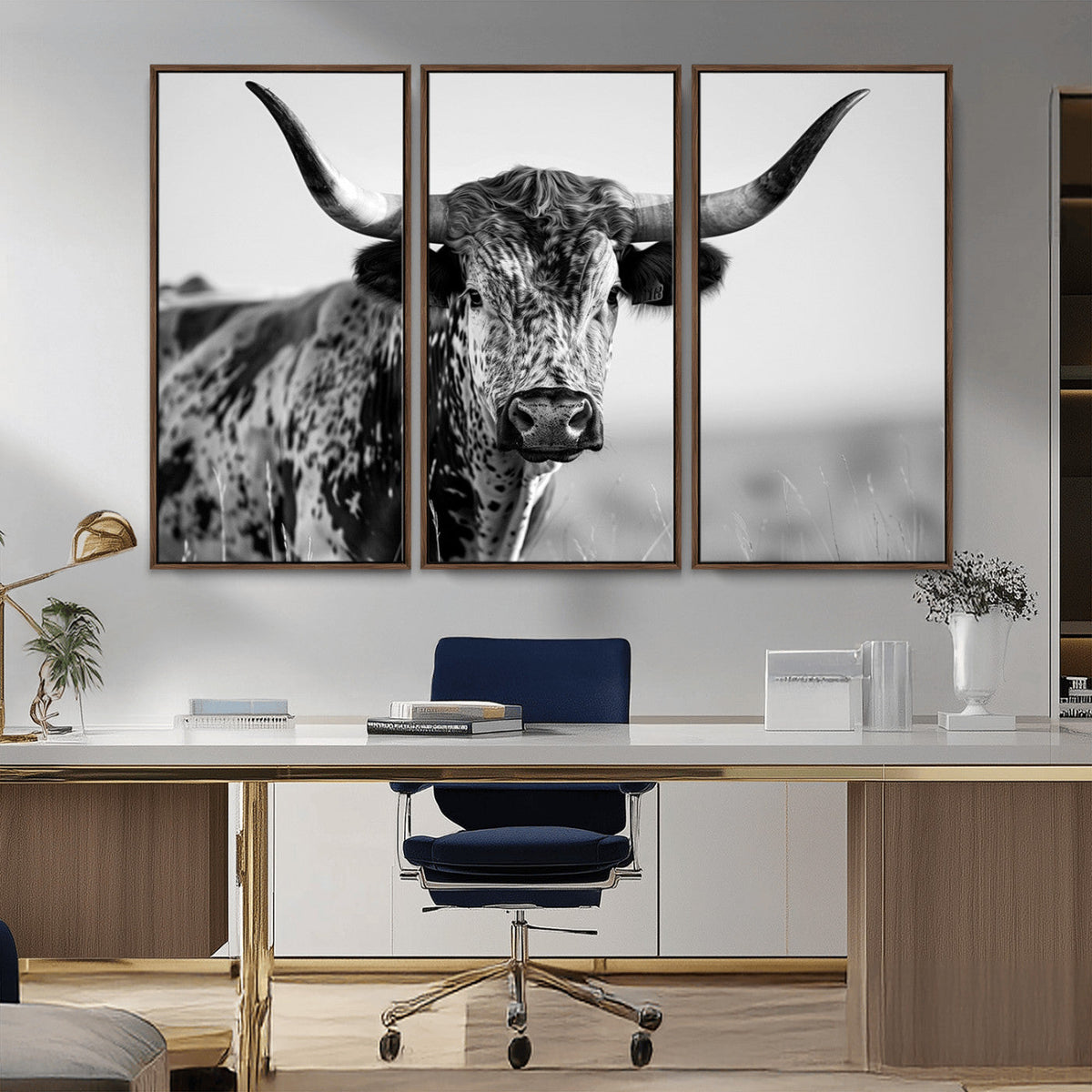 Texas Highland Cow Longhorn Canvas Print - Rustic Farmhouse