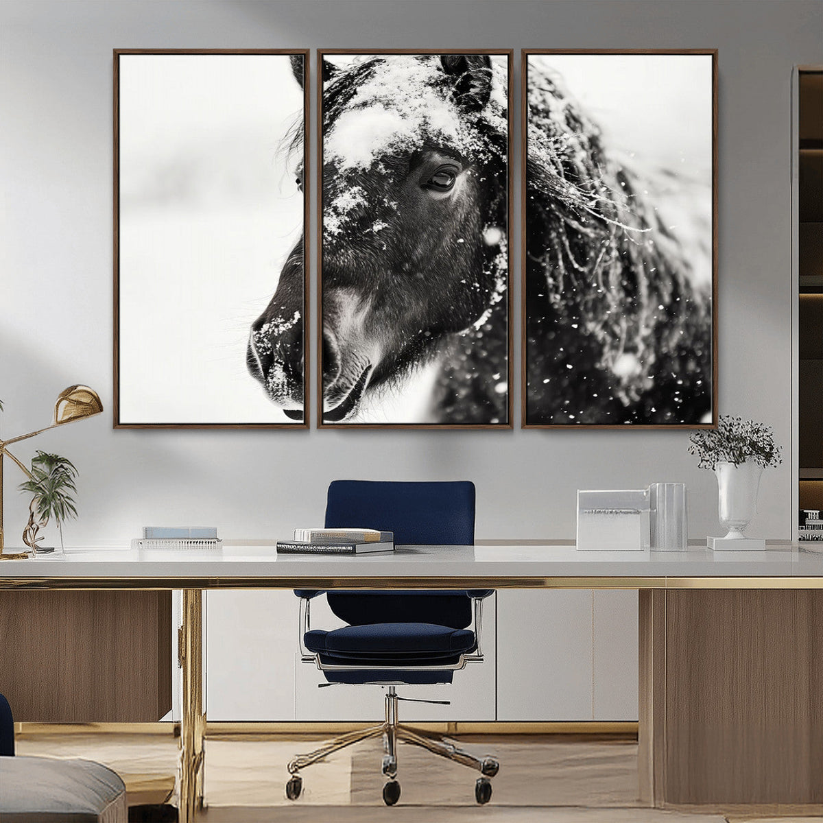 Framed Black and White Horse Wall Art | Ready to Hang and
