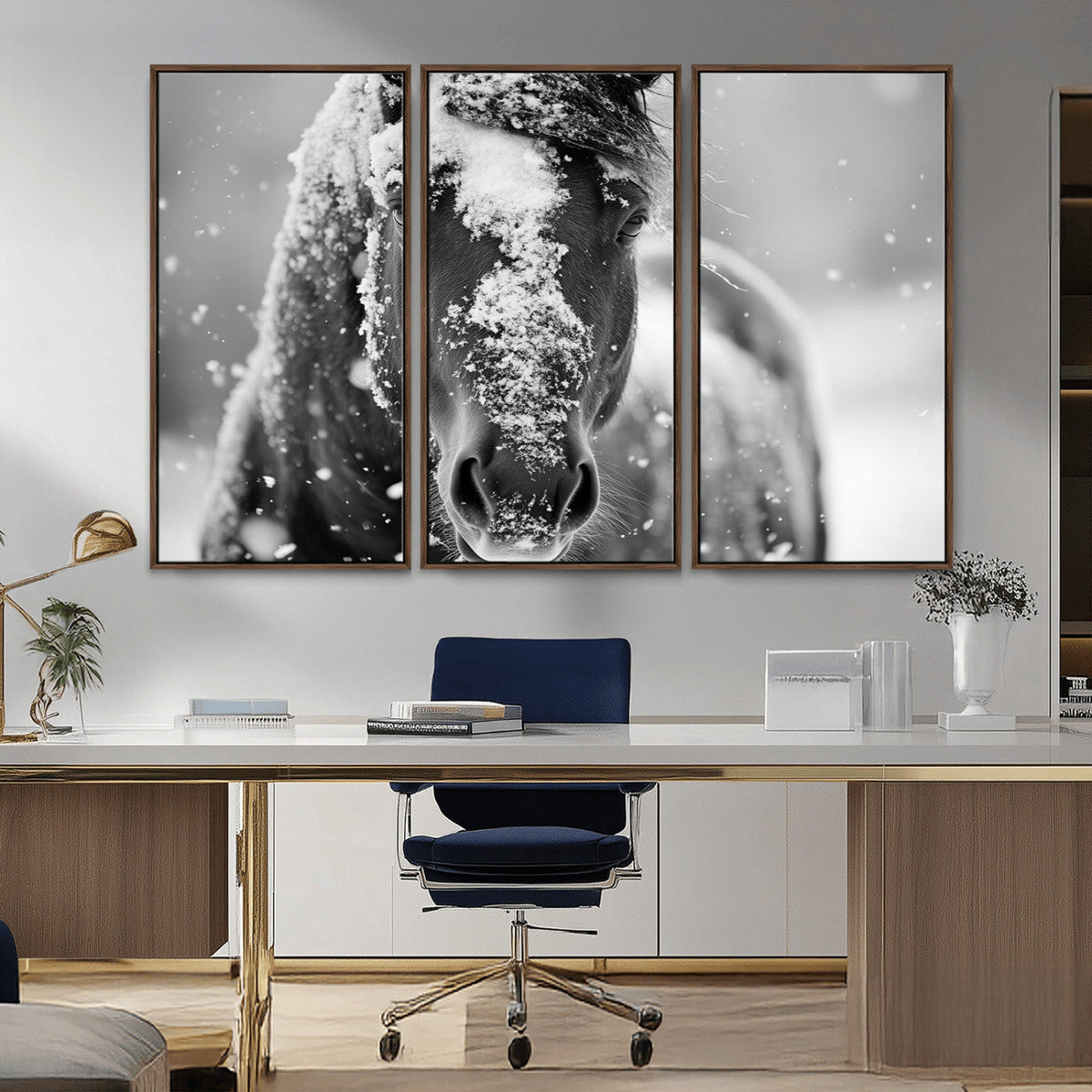 Black and White Horse Winter Wall Art | Ready to Hang and
