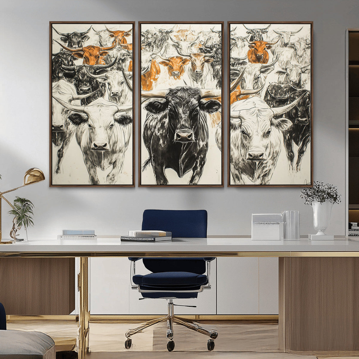 Texas Longhorn Wall Art Canvas Print – Herd Abstract Cow