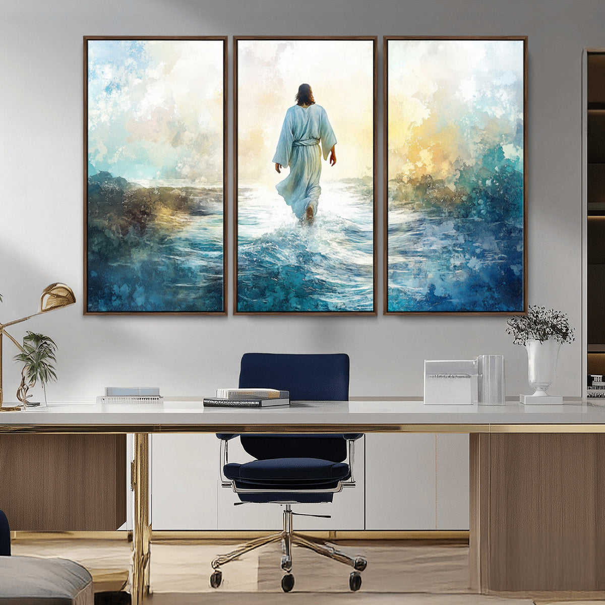 Watercolor Jesus Walking on Water Canvas Print, Christian