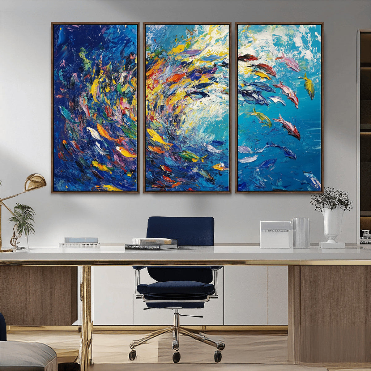 Colorful Swirling Fish School Wall Art Canvas Print |