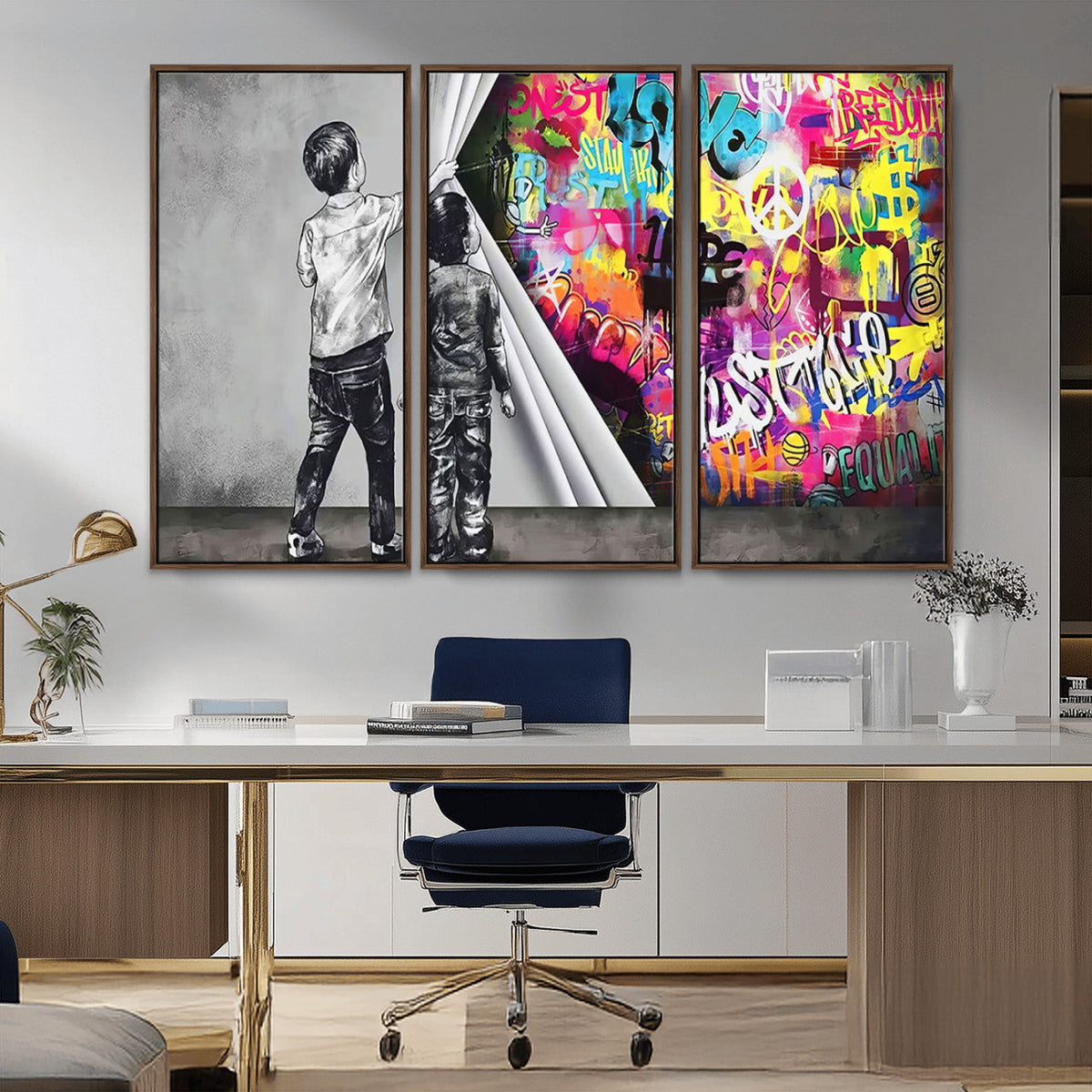 Banksy Print - Street Art Canvas Wall Art - Kids Revealing