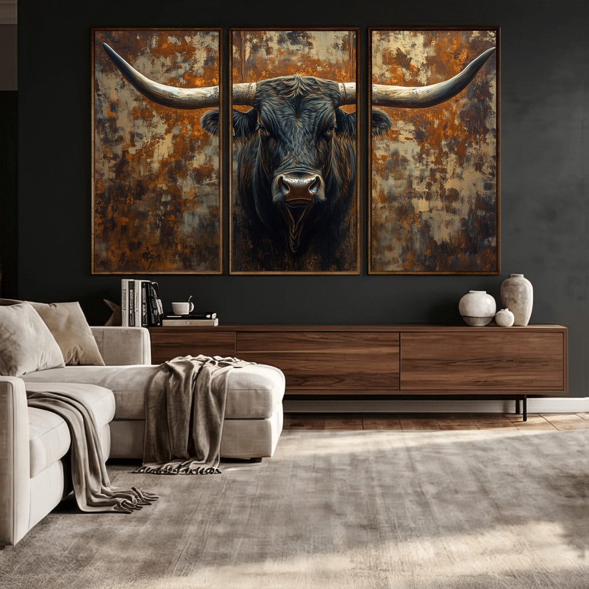 Longhorn Texas Cow Bull Wall Art | Rustic Farmhouse Canvas