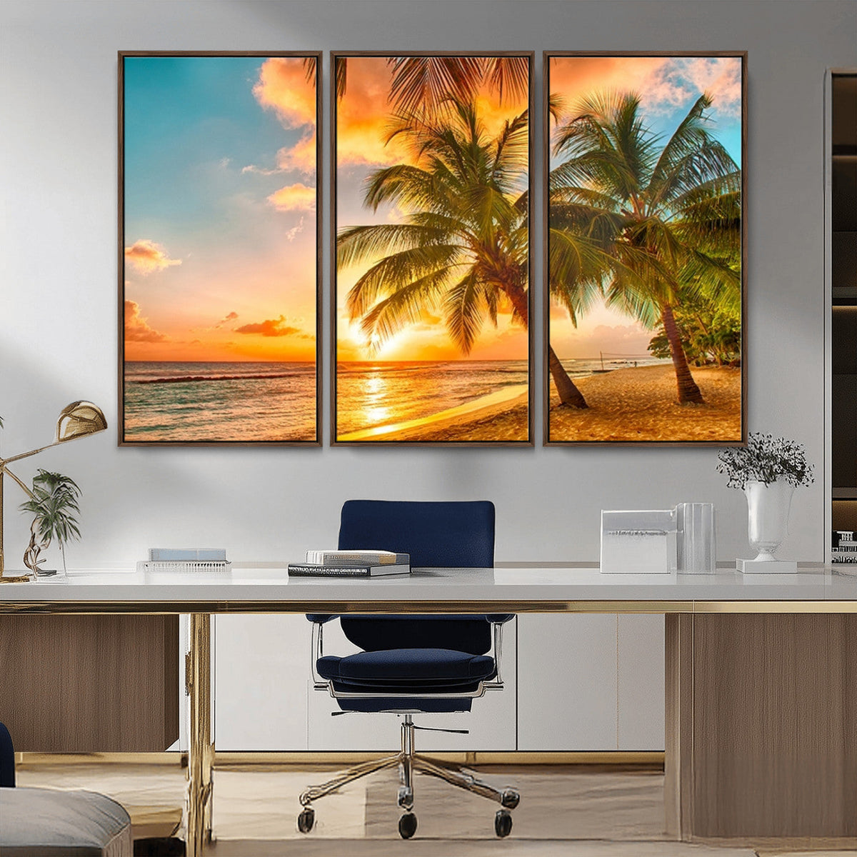 Tropical Sunset Beach Canvas Wall Art Print – Vibrant Palm