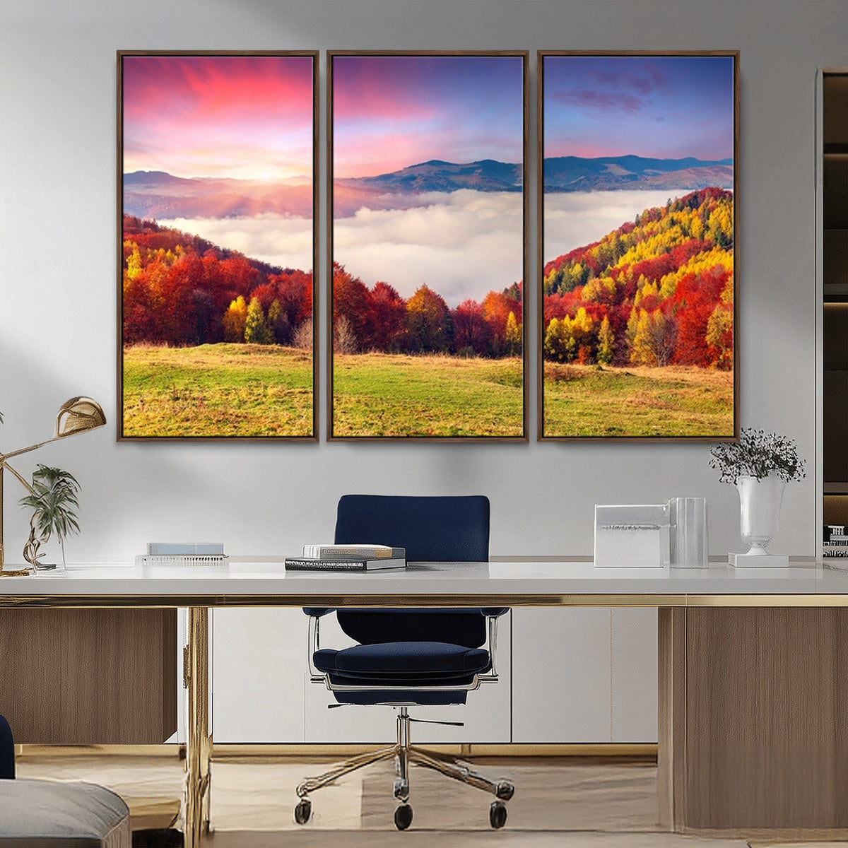 Autumn Mountain Foggy Landscape Wall Art Canvas Print |