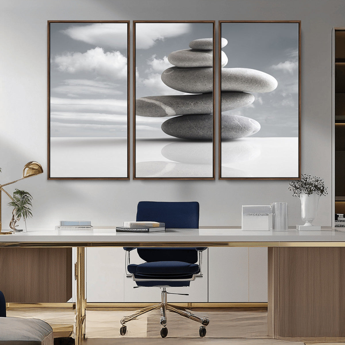 Still Life Black and White Zen Stones Wall Art Canvas,