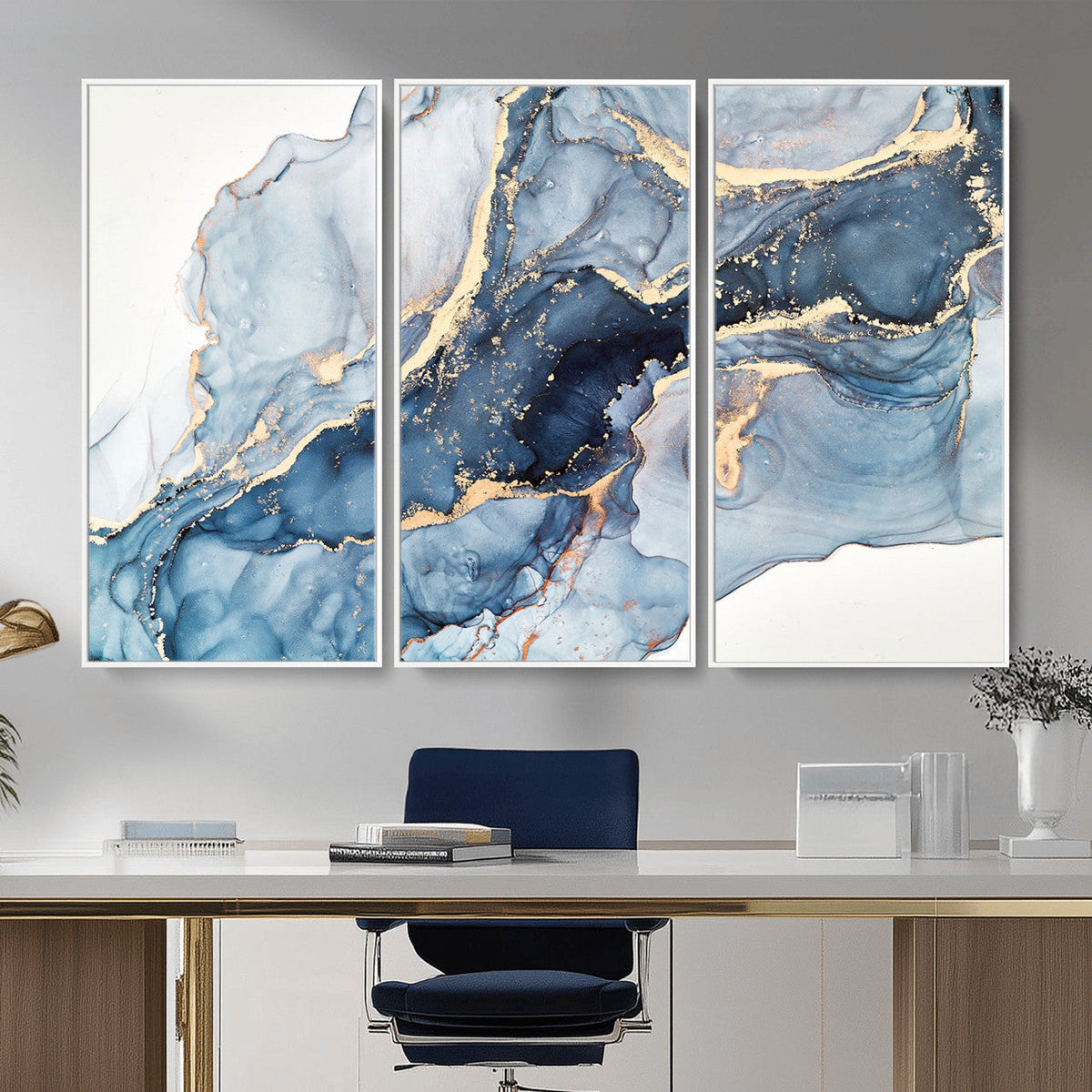 Blue Abstract Canvas Wall Art Print | Fluid Marble Effect Abstract Art