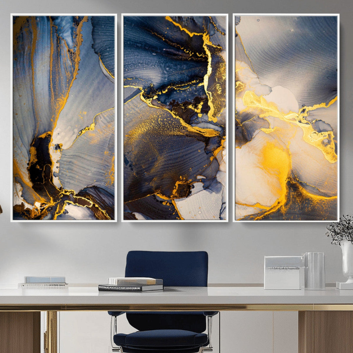 Large Abstract Wall Art Print - Gold and Blue Abstract