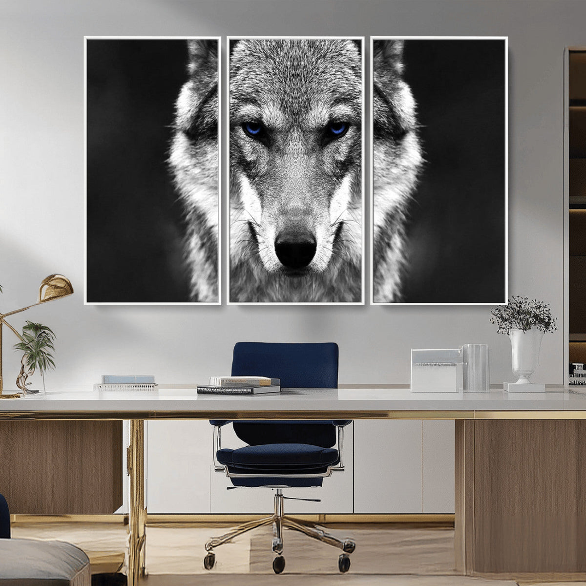Black and White Wild Wolf Wall Art Canvas Print
