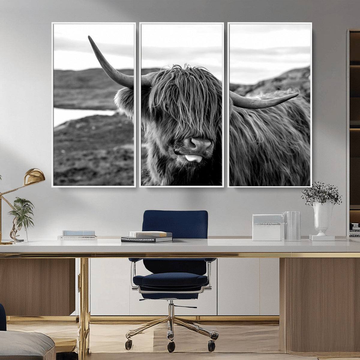 Longhorn Steer Canvas Print Wall Art, Highland Cow Canvas