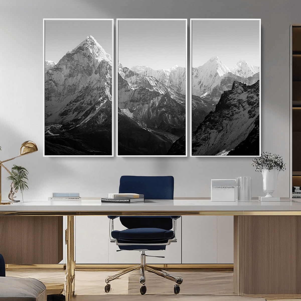 Everest Himalaya Mountain Peaks Black & White Triptych