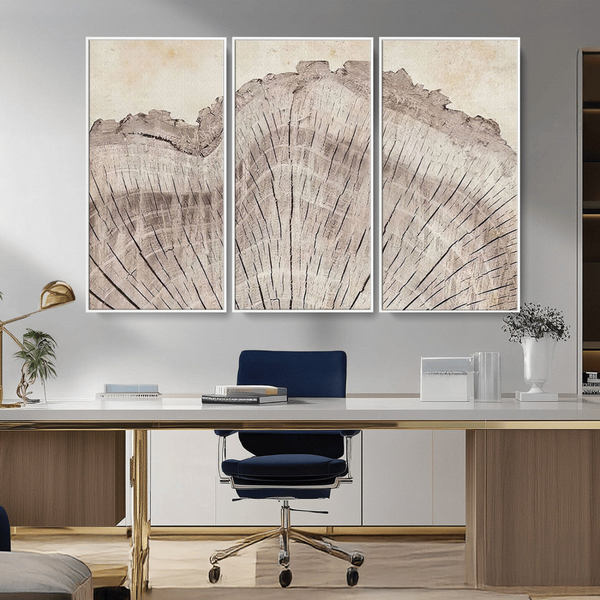 Tree Ring Wall Art Triptych, Rustic Wood Ring Canvas Print,