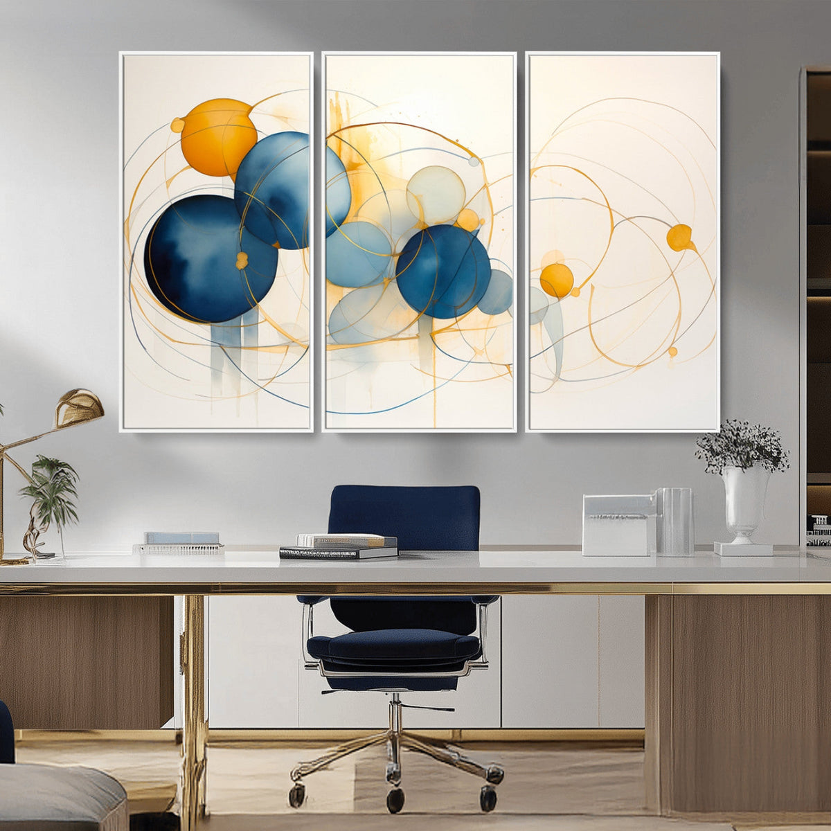 Geometric Blue Orange Abstract Wall Art Canvas, Geometric