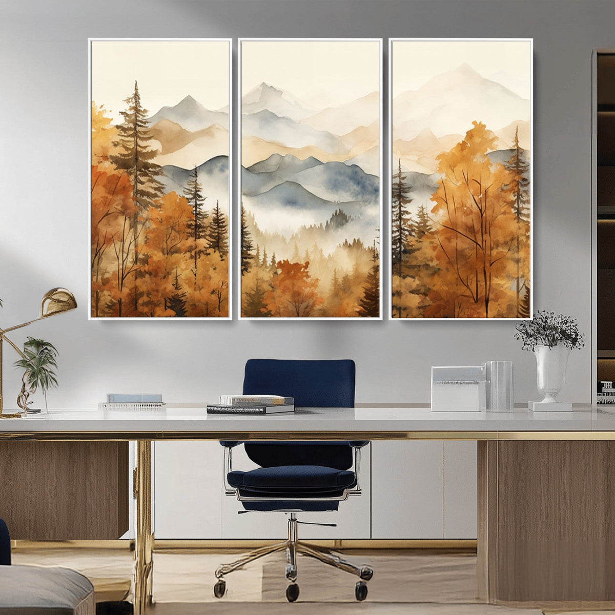 Golden Autumn Forest Wall Art Canvas | Mountain Landscape
