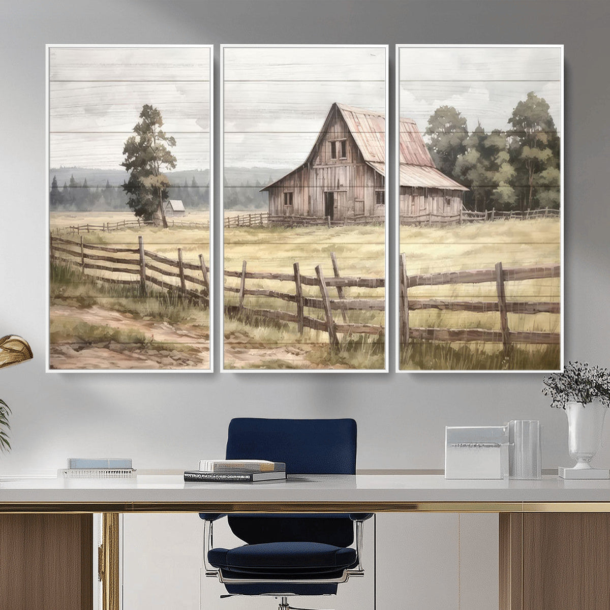 Rustic Farmhouse Barn Wall Art | 3-Panel Framed Gallery Wrap
