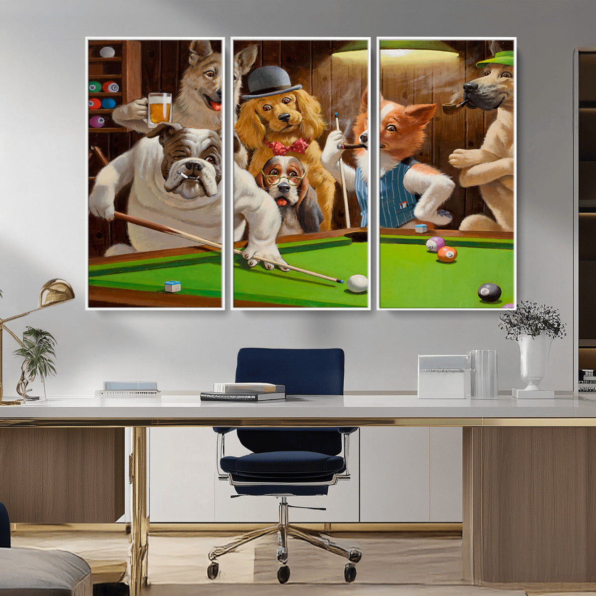 Dogs Playing Pool Canvas Wall Art Funny Gifts Dog Print