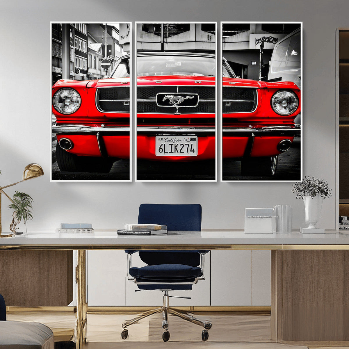 Red Mustang Car Wall Art – Framed Classic Vehicle Canvas