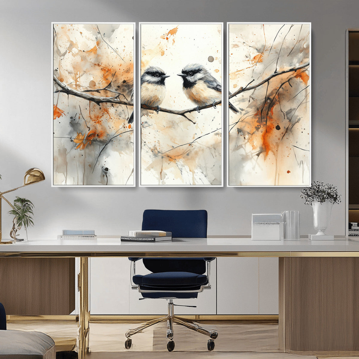 Abstract Watercolor Chickadee Bird Canvas Wall Art Print -
