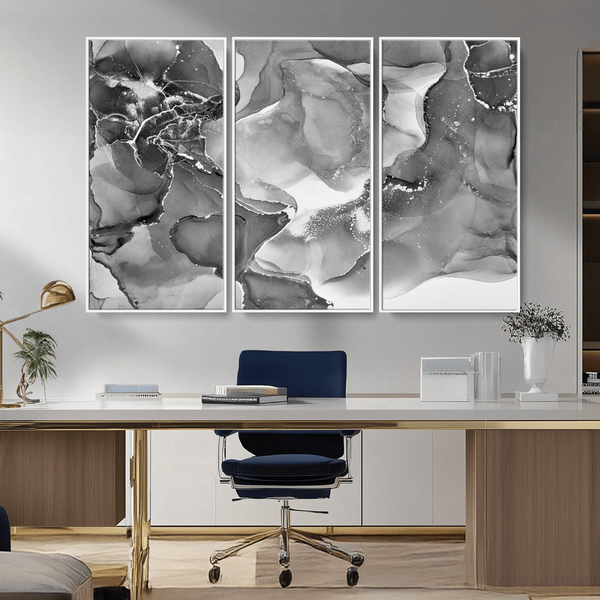 Black White Abstract Canvas Wall Art - Fluid Ink Artwork -