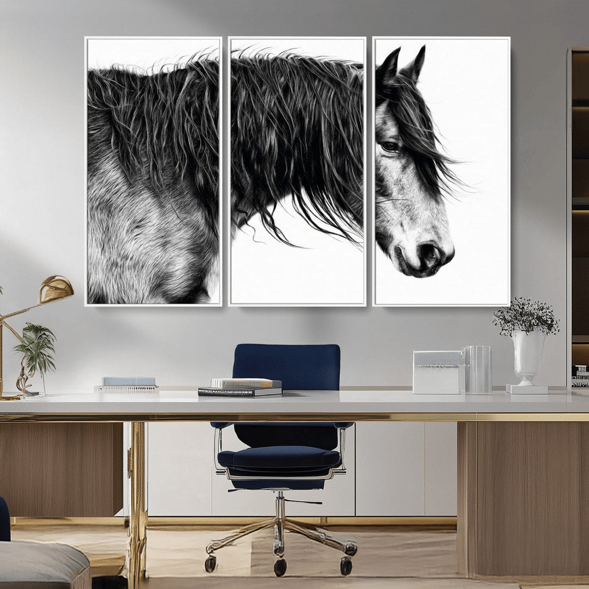 Black Horse Wall Art Canvas Print – Elegant Farmhouse Decor