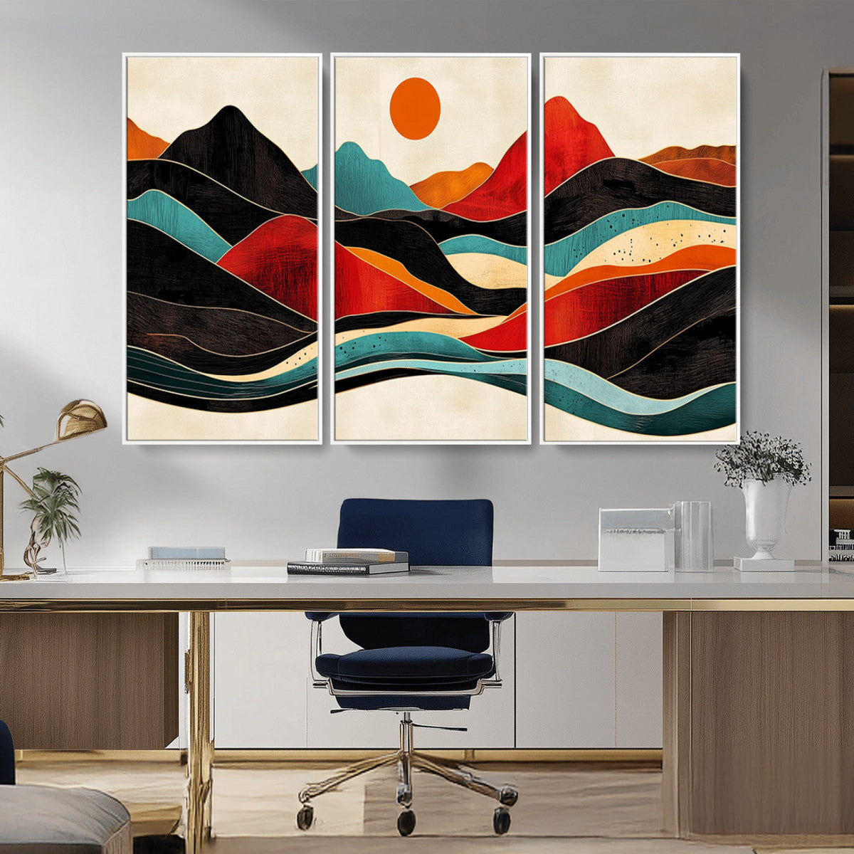 Western Wall Decor - Large Triptych Mountain Canvas - Boho