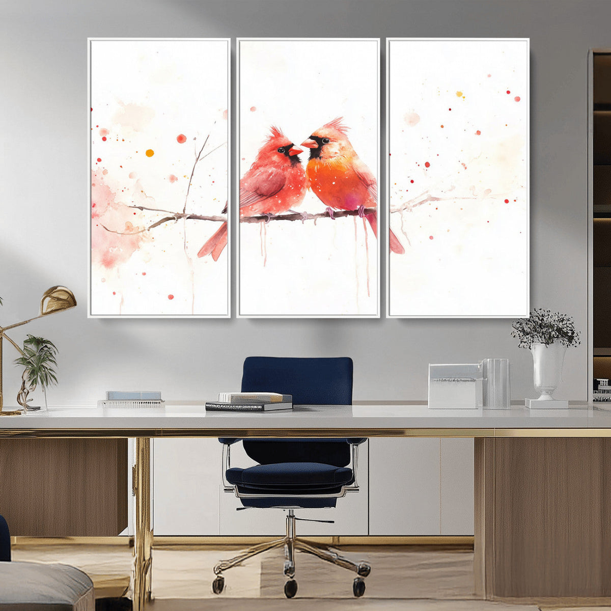 Cardinal Bird Canvas Wall Art - Male and Female Cardinal