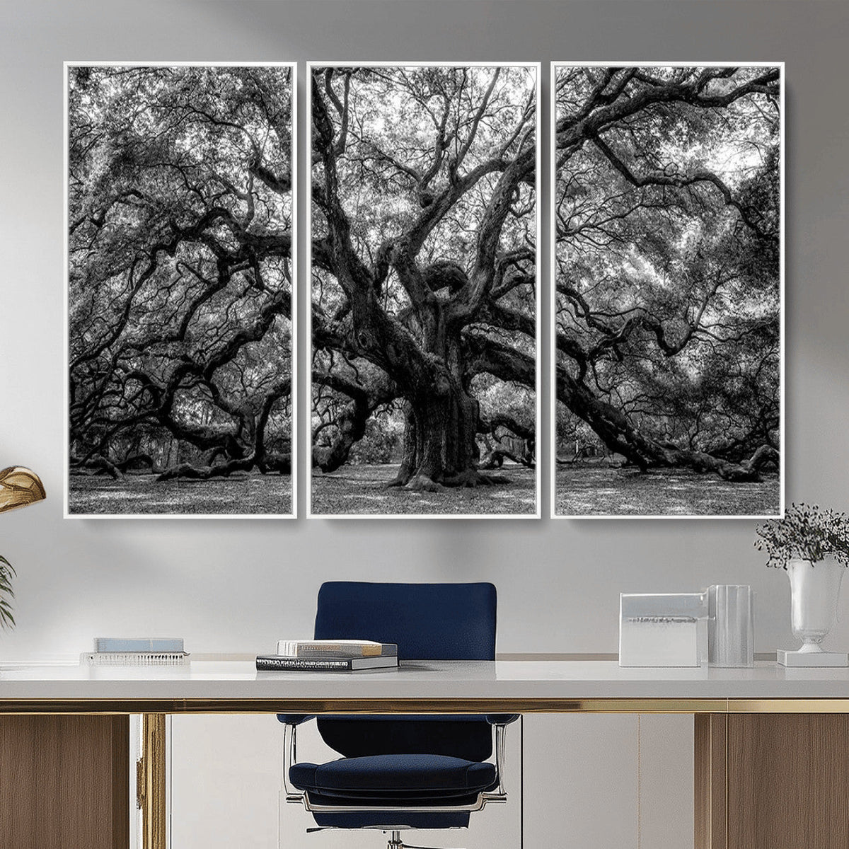 Black and White Old Angel Oak Tree Wall Art Canvas Print