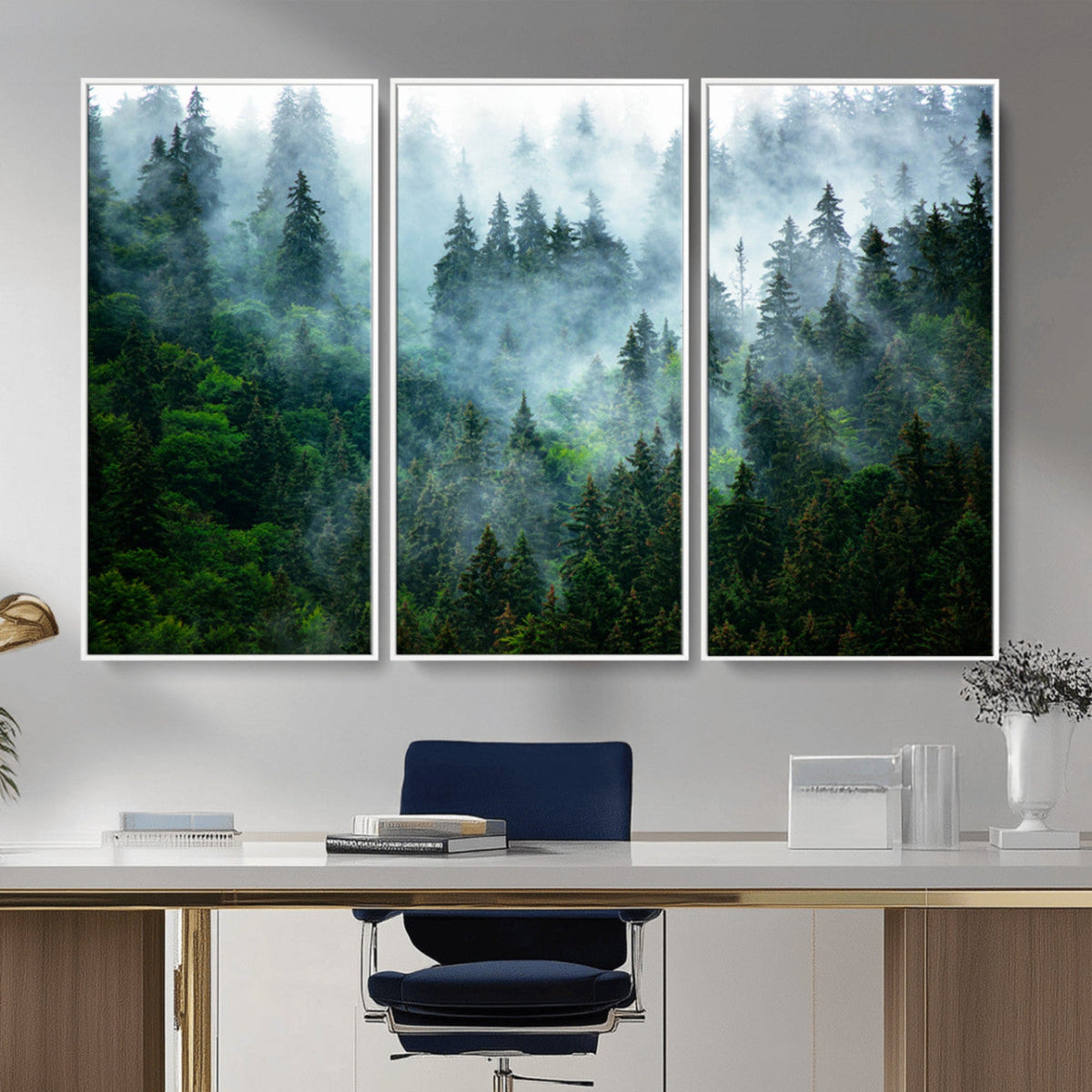 Misty Forest Wall Art Canvas Print – Framed Foggy Mountain